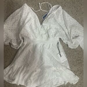 White lace flowy romper dress